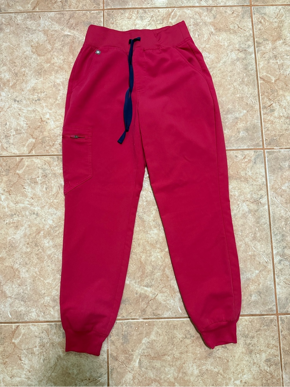 Figs Women's Hot Pink Jogger Scrub Pants with Navy Drawstring